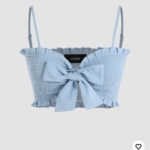 NWT baby blue crop ruffle top with bow